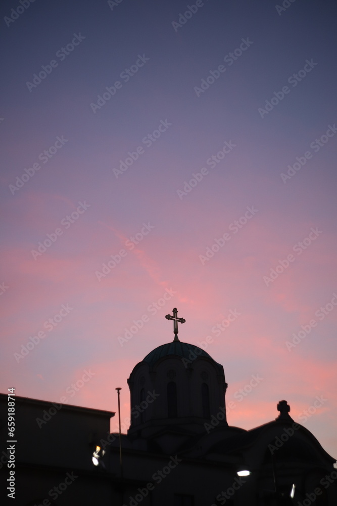 Orthodox Church at sunset in Belgrade 