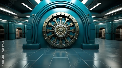 Bank vault door. Safe deposit boxes room in the bank. Generative AI