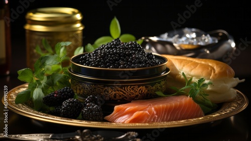 Black caviar in metal can. Generative AI