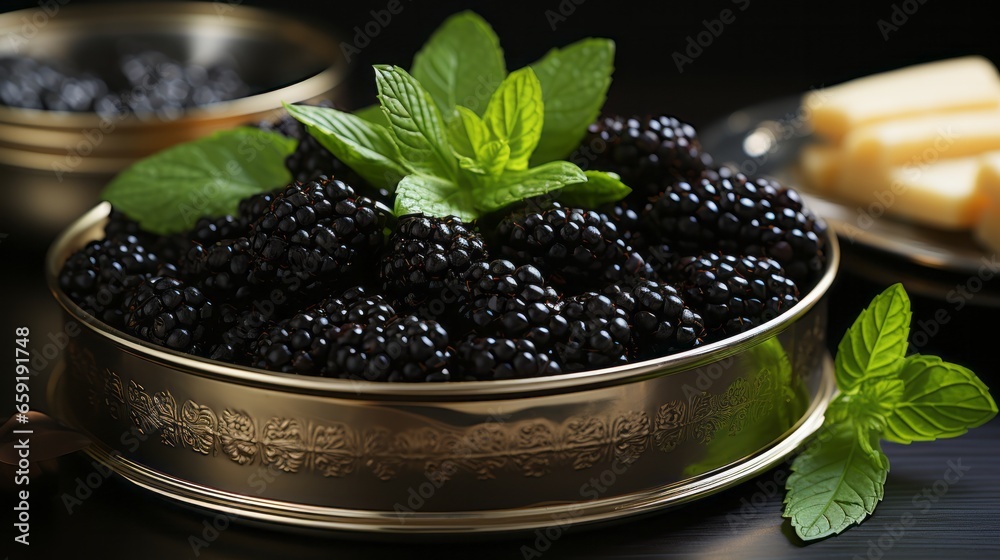 Black caviar in metal can. Generative AI