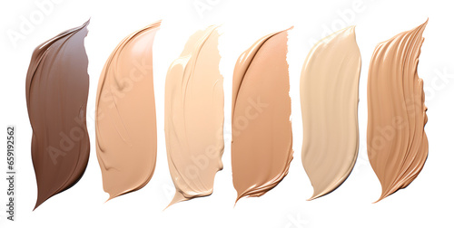 Set of makeup foundation, cosmetic cream smear isolated on white background.Collection of cosmetic liquid  makeup smears.