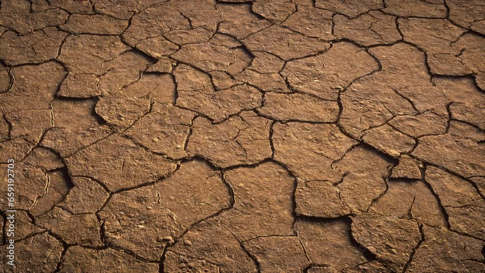 Dry soil with cracks, closeup on dried desert land.
