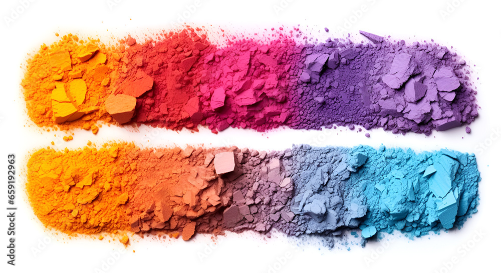 Close-up of a broken makeup eyeshadow palette. Broken makeup eyeshadow palette on white background. Close-up of a broken makeup eyeshadow palette. Broken makeup eyeshadow palette on white background.