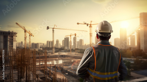 A civil engineer diligently working on a real estate construction site, embodying the essence of their profession © Vlad
