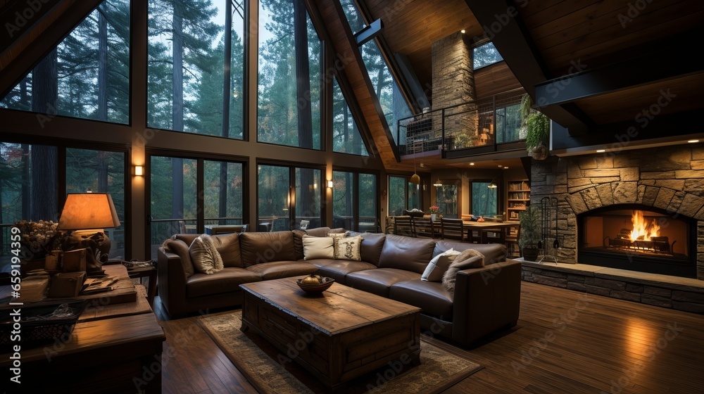 Cabin home interior design. Generative AI