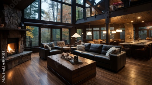Cabin home interior design. Generative AI © ProVector