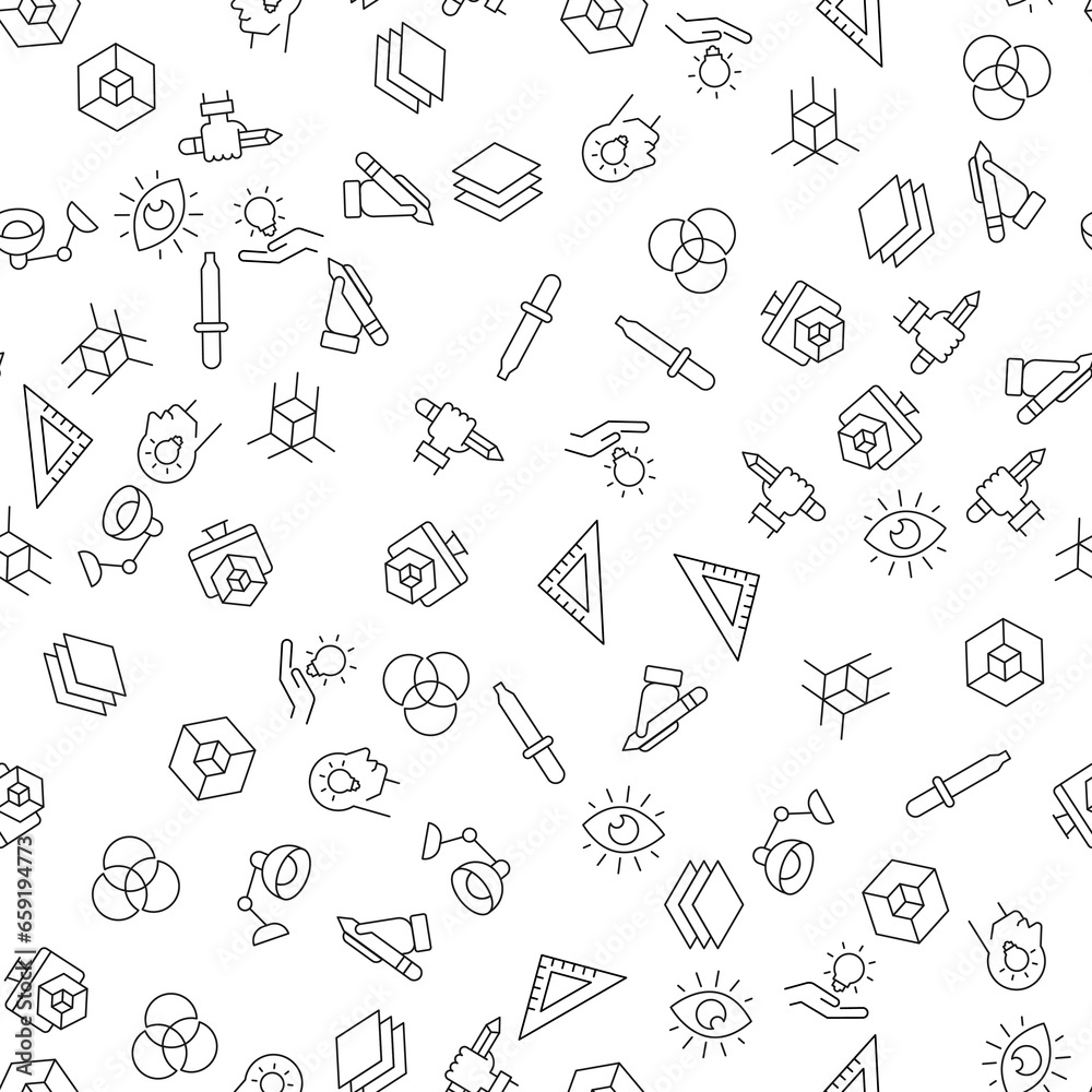 Liner, Pencil, Dropper, Vector Seamless Pattern for websites, wrapping, printing backgrounds and other purposes