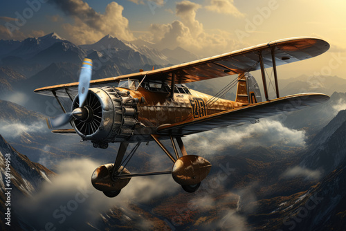Fototapete Iconic World War I plane soaring through the sky. Generative Ai.