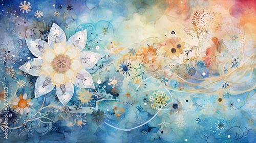watercolor floral background with mosaic flowers illustration..