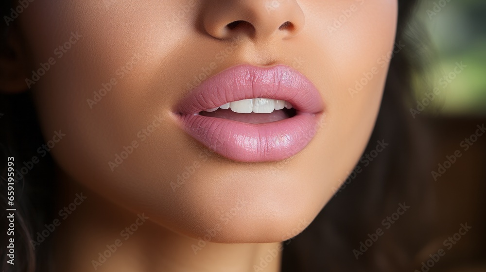 Fototapeta premium Close up of a womans lips. Generative AI