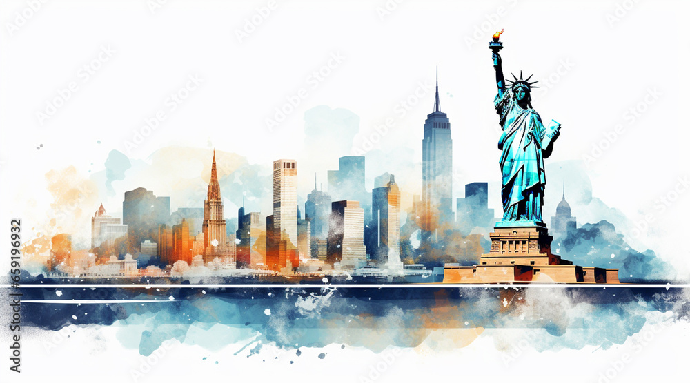 new York watercolor style. travel. vacations.  - obrazy, fototapety, plakaty 
