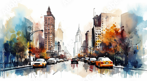 new York watercolor style. travel. vacations. 