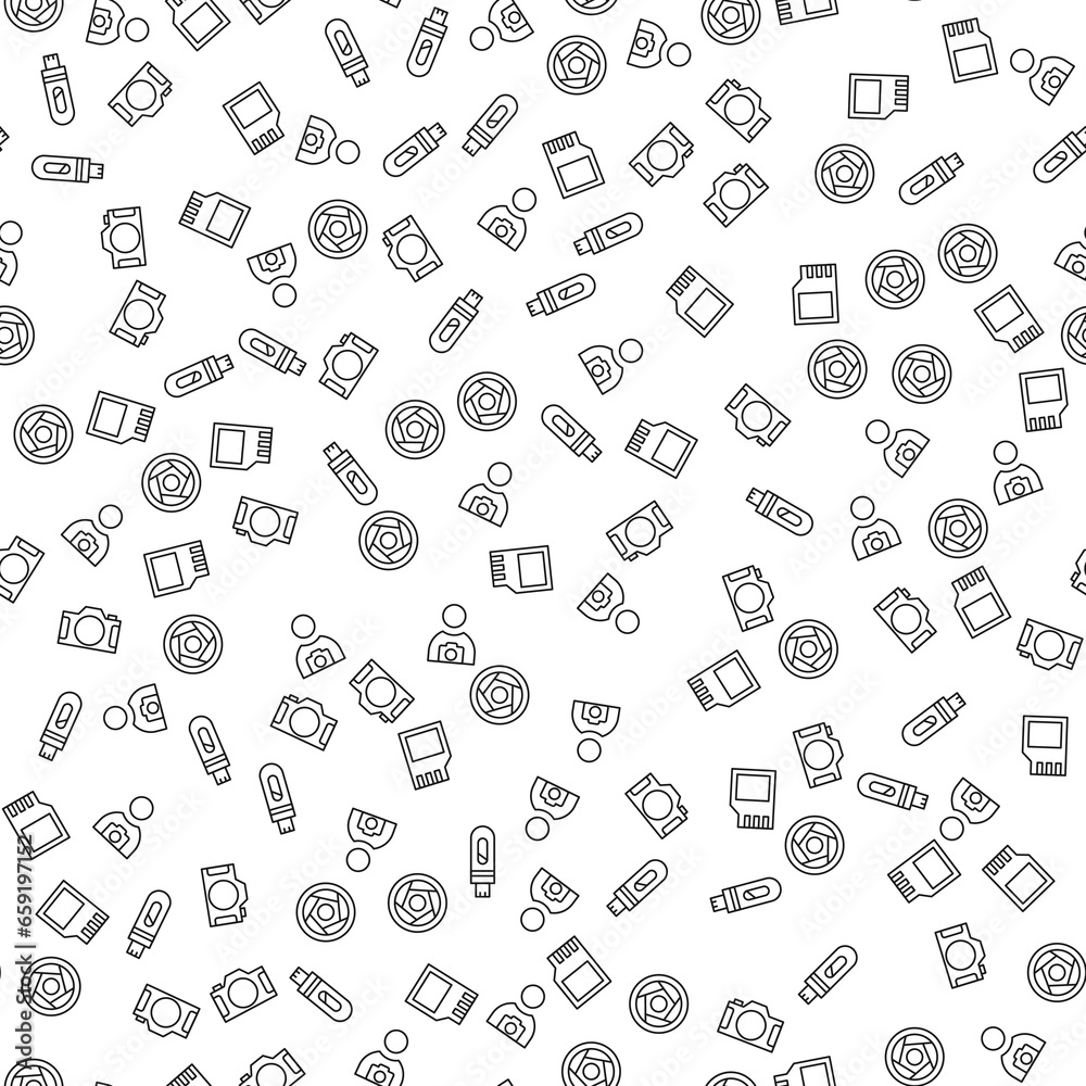 Photographer, Camera, Lens, Flash Cards Seamless Pattern for printing, wrapping, design, sites, shops, apps