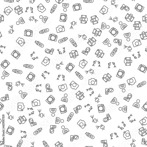 Studio Light, Photographer, Camera, Flash Card Seamless Pattern for printing, wrapping, design, sites, shops, apps