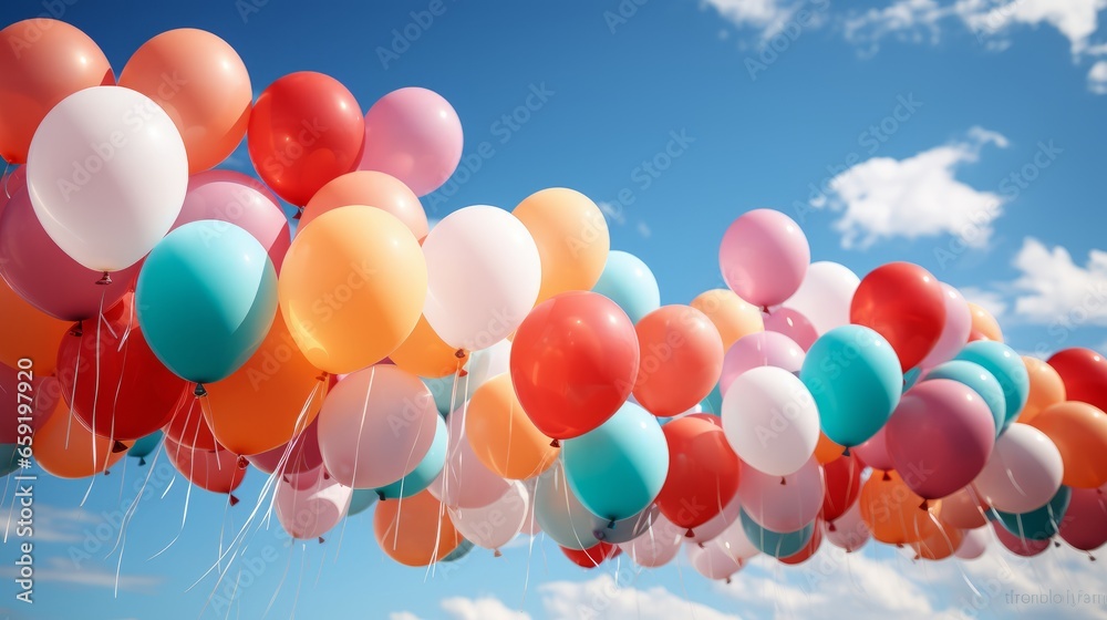 Colorful balloons floating against the skys canvas. Generative AI Colorful balloons floating against the skys canvas. Generative AI