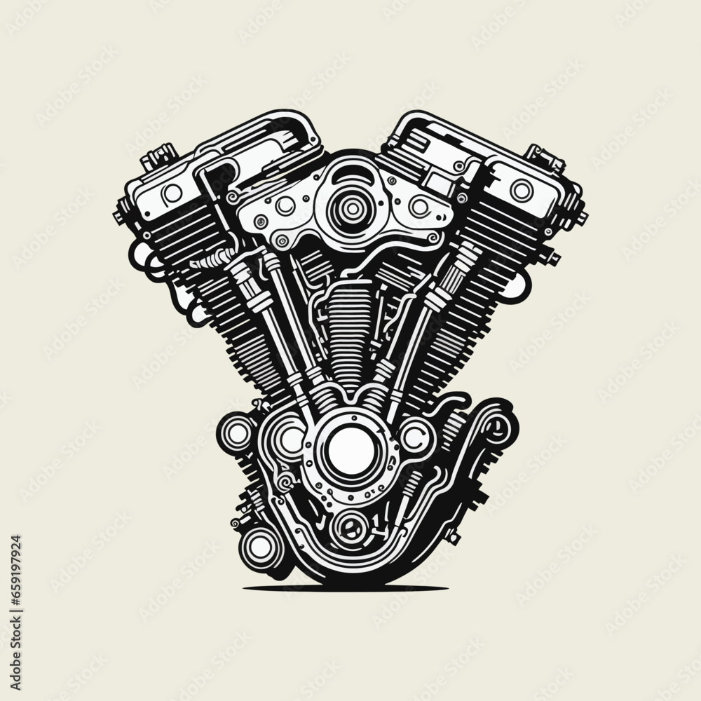 classic vintage motorcycle engine logo - obrazy, fototapety, plakaty 