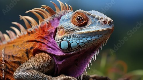 Colorful lizard in close-up detail displaying its. Generative AI