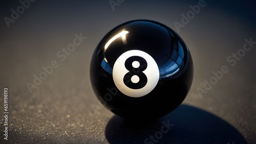 Closeup macro photograph of an eight ball of pool photo