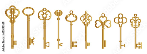 vintage gold keys vector collection set
