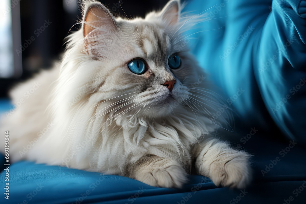 Fototapeta premium white color cute kitten with blue eyes