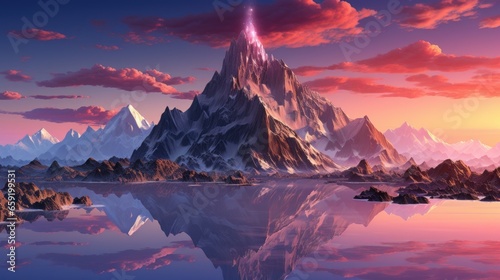 A pixel art rendering of a digital mountain range .UHD wallpaper © Ghulam