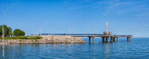 Panorama view of Brant Street pier in Spencer Smith Park, Burlington, Ontario, Canada