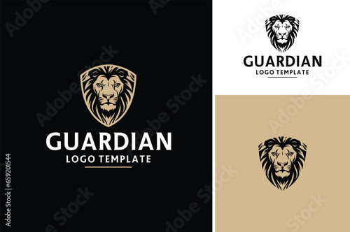 Shield with Royal Lion face head for Security Protection Guard Emblem Badge logo design