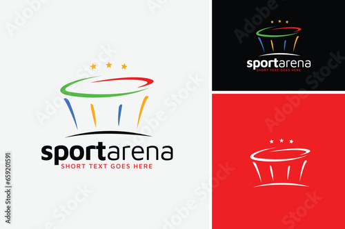 Colorful Sport Arena Stadium Building with stars for Tournament Games Competition Logo Design