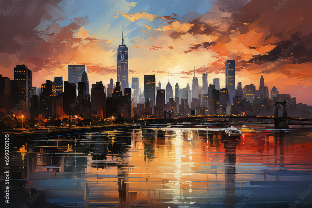 Fototapeta premium Iconic landmarks of a bustling city, showcasing urban development and architectural marvels. Generative Ai.