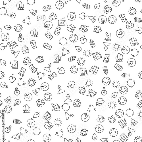 Water, Recycle, Light Bulb, Forest, Nature Seamless Pattern for printing, wrapping, design, sites, shops, apps