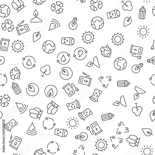 Gas Station, Light Bulb, Trash Can, Eco, Recycle Seamless Pattern for printing, wrapping, design, sites, shops, apps