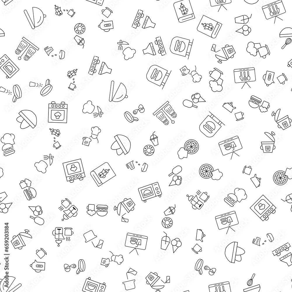 Tea, Cook, TV Show, Pizza, Ice Cream Seamless Pattern for printing, wrapping, design, sites, shops, apps