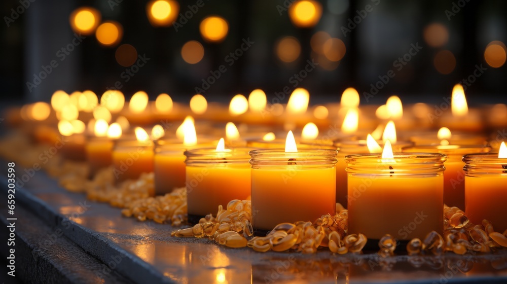 Group of candles casting a warm and inviting glow. Generative AI Group of candles casting a warm and inviting glow. Generative AI