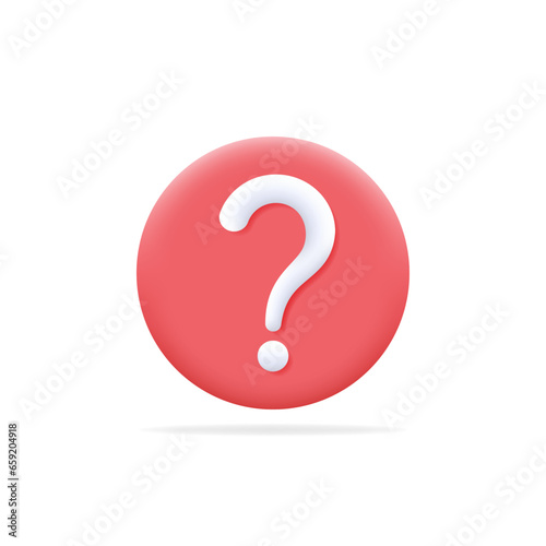 Question mark icon. 3d button for app, questionnaire, website design, support, help, FAQ, problem assistance, customer service concept. Isolated vector illustration