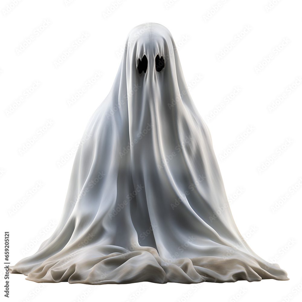 Realistic Style Halloween Ghost White Ghost Ghost Cloak No Background Perfect for Print on Demand Merchandise