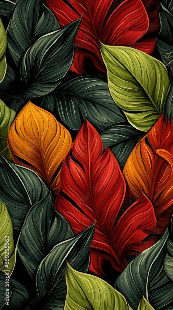 custom made wallpaper toronto digitaltexture of colorful tropical leaves, large palm foliage, nature, exotic background.