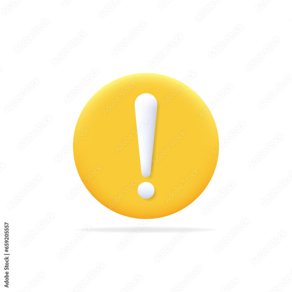 Exclamation mark button. 3d hazard, warning, attention, caution icon as risk, problem, information, careful, mistake, danger, idea symbol. Isolated vector illustration Exclamation mark button. 3d hazard, warning, attention, caution icon as risk, problem, information, careful, mistake, danger, idea symbol. Isolated vector illustration