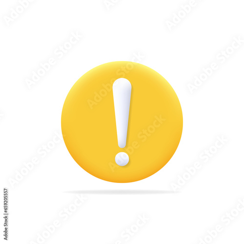 Exclamation mark button. 3d hazard, warning, attention, caution icon as risk, problem, information, careful, mistake, danger, idea symbol. Isolated vector illustration