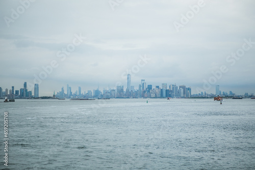 Staten island ferry on the hudson river in lower manhattan in New York city on a sunny day, United States.