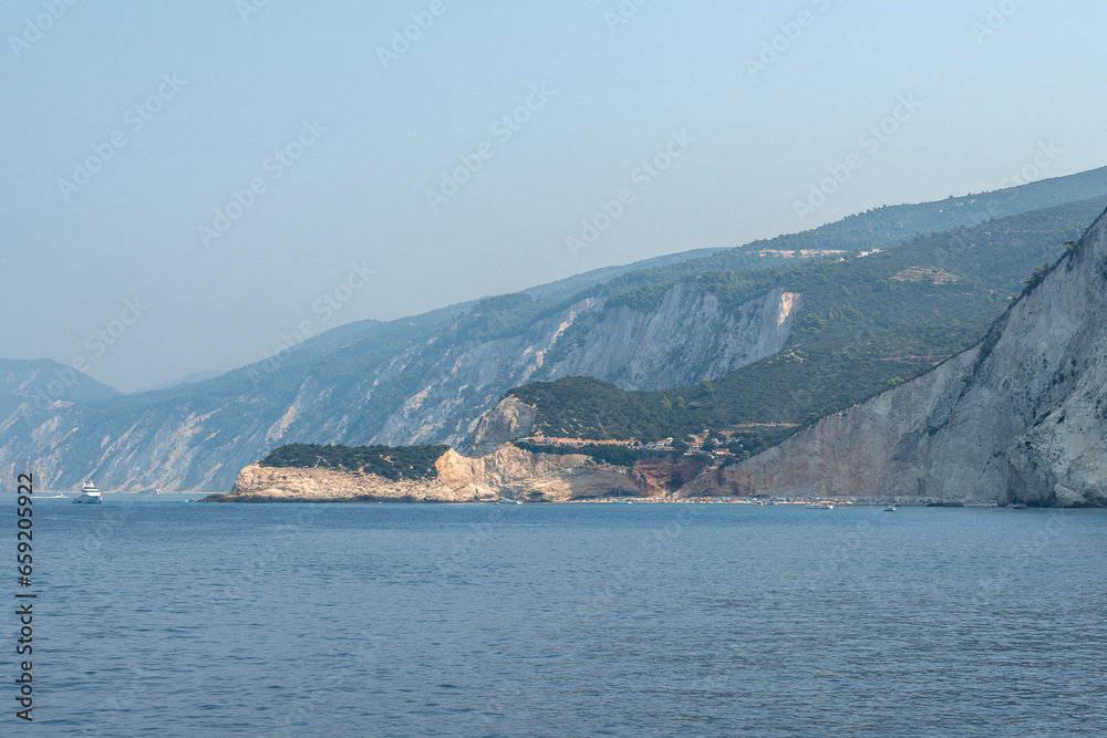 Panoramic view of coastline of Lefkada Islands, Greece