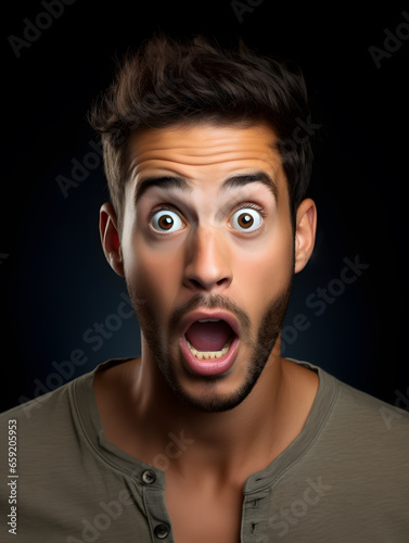 portrait of a man with surprised, shocked expression, wide eyes, open mouth © fraudiana