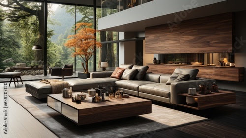 Living room design capturing modern aesthetics. Generative AI © ProVector