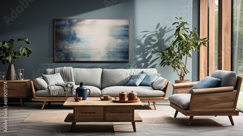 Living room design capturing modern aesthetics. Generative AI
