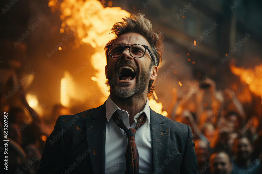 A charismatic leader rallying their team with enthusiasm and a compelling vision, representing the charismatic leadership style that inspires followers through personality and charm. Generative Ai. A charismatic leader rallying their team with enthusiasm and a compelling vision, representing the charismatic leadership style that inspires followers through personality and charm. Generative Ai.
