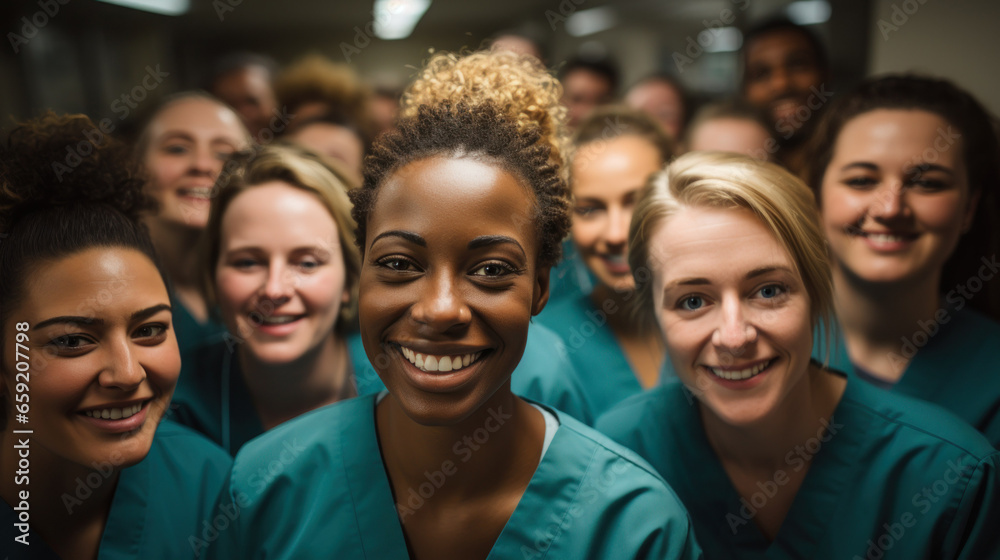 Smiling young medical professionals in a group setting. Smiling young medical professionals in a group setting.