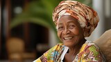 Portrait of a joyful African elderly lady.