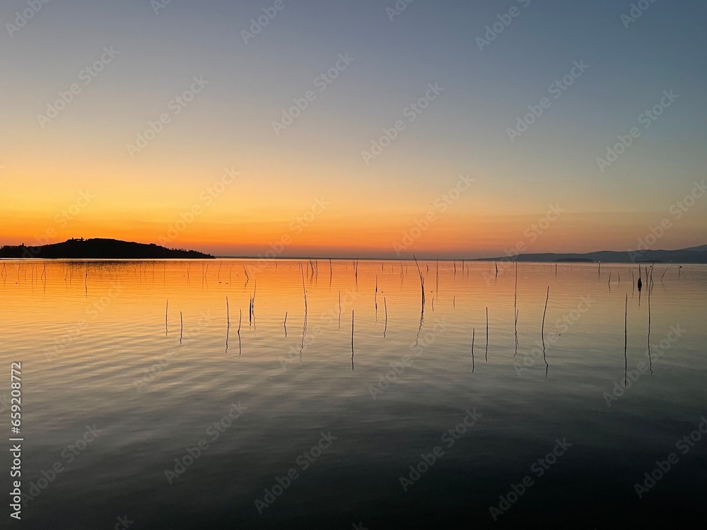 sunset over the lake Trasimeno 