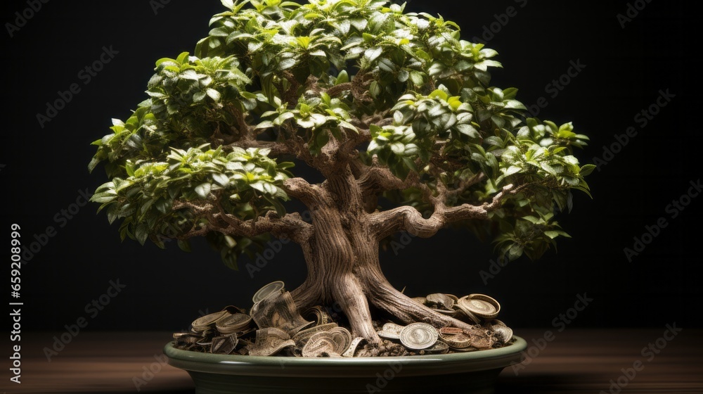 Fototapeta premium Money tree tree with banknotes tree with money leaves. Generative AI