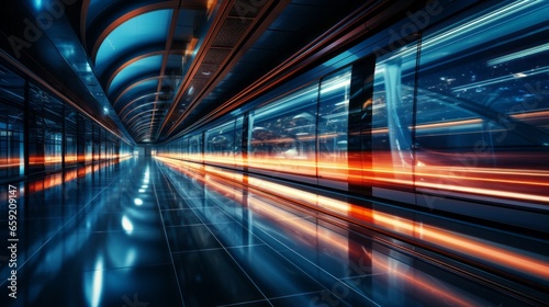 Motion speed blur in tunnels. Generative AI
