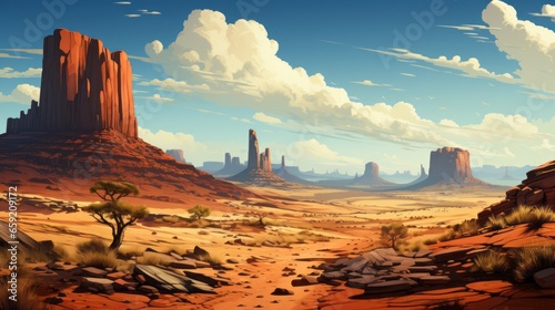 Native American western scene background with a cowboy. Generative AI © ProVector